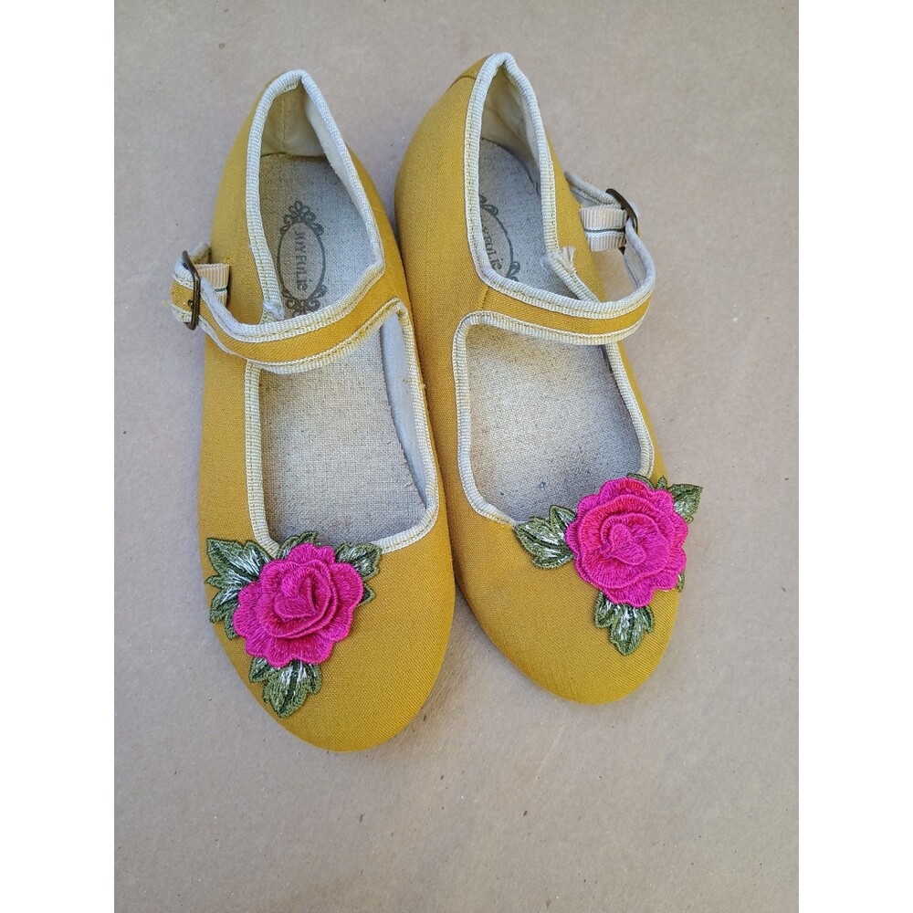 Joyfolie Girls Yellow Flower Mary Jane Flats Sz 2 Lola Family Photo